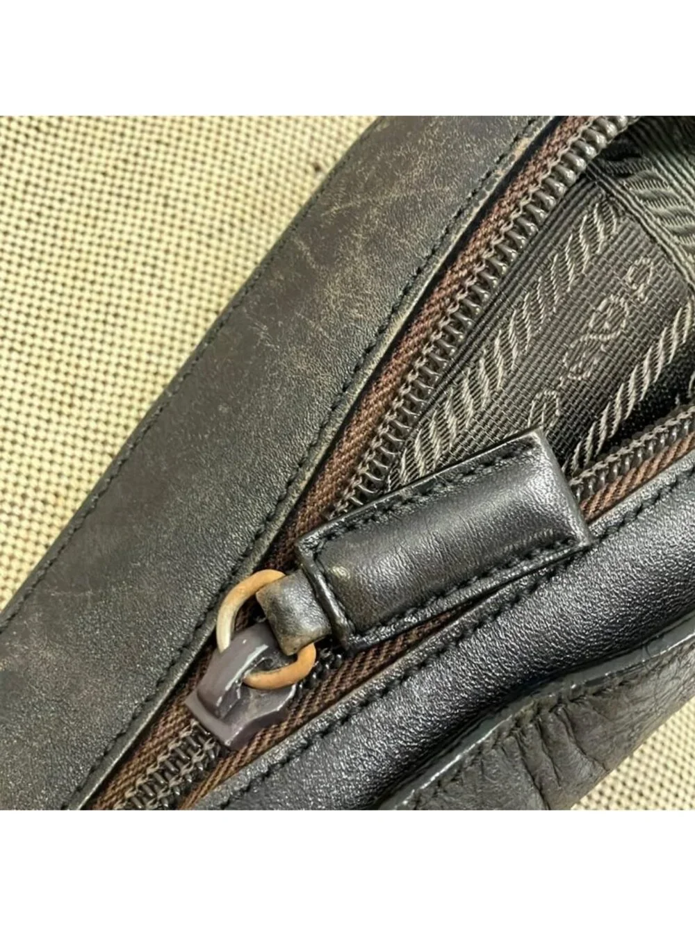 Prada Bag Beige Dark Brown Leather
